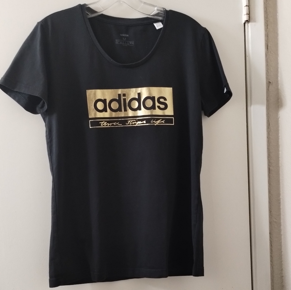 Women's Adidas Goid Foil Graphic Athletic Tee Black Size M